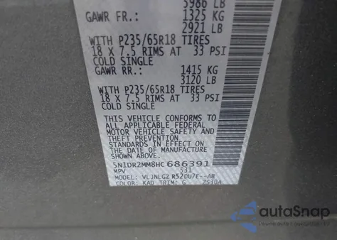 2017 Nissan Pathfinder Sl из США, поврежденный, VIN 5N1DR2MM8HC686391